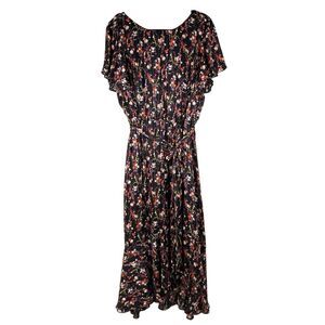 Lane Bryant Shimmer Floral Flutter Sleeve Dress Tie Waist Maxi Metallic Size 20